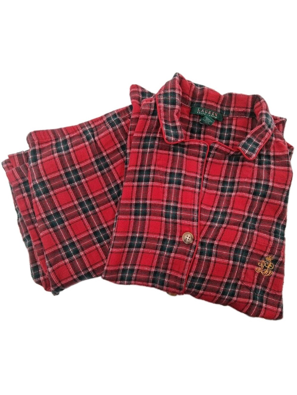 Ralph Lauren Flannel Button Up Pajama Set Womens XL Multicolor Plaid Top Bottoms
